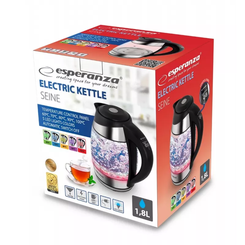 Esperanza EKK026 bollitore 1,7 L 2200 W nero, trasparente