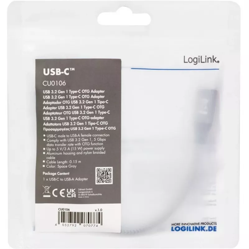 LogiLink adattatore USB 3.2 Gen1 Type-C C/M a USB-A/F OTG alluminio 0,15 m