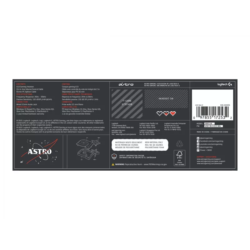Logitech ASTRO Gaming A10 Gen 2 - Headset - Over-Ear - Cablato - Jack 3,5 mm - Nero (939-002047)