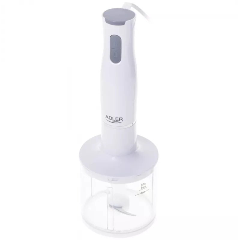 Adler AD 4620 set frullatore a immersione, 800 W, 2 velocità, tritatutto da 450 ml, bicchiere da 750 ml, frusta, bianco