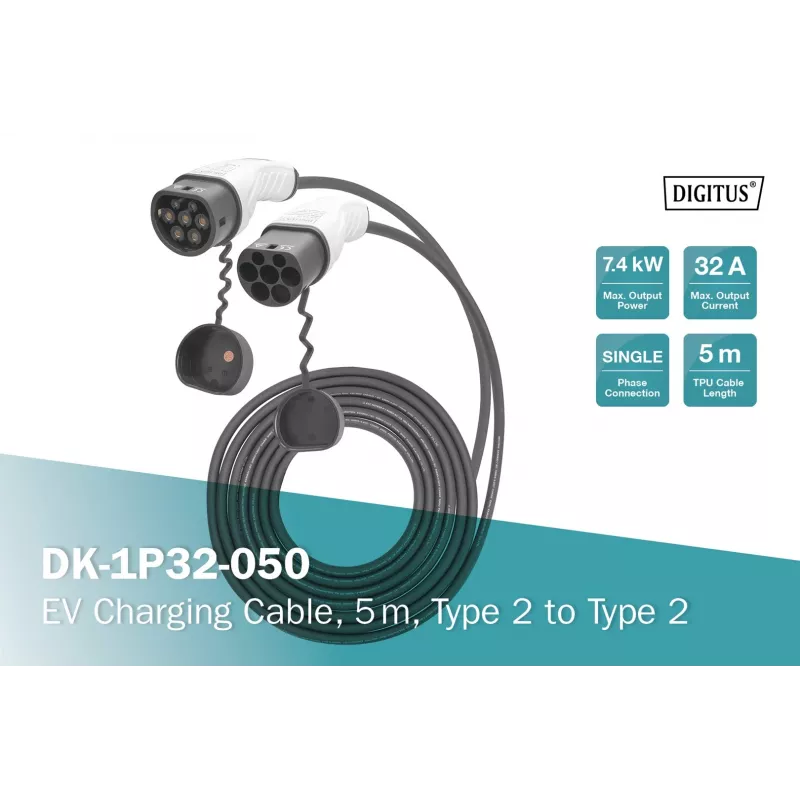 Digitus cavo di ricarica EV 5 m Type 2 su Type 2 32 A 240 V