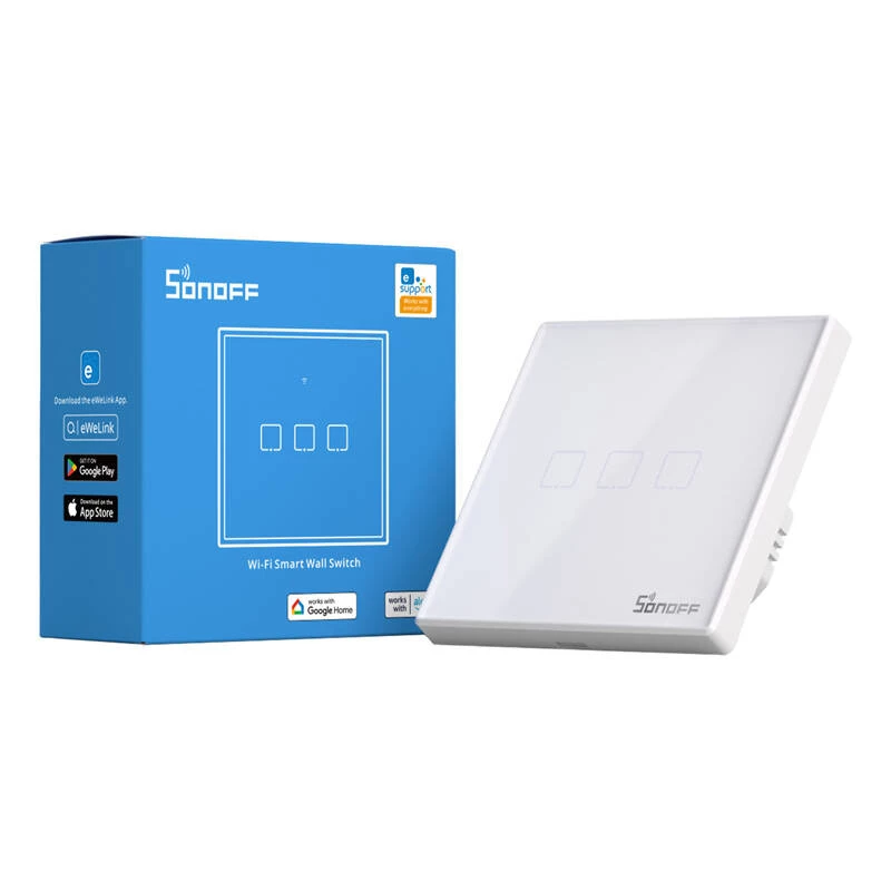 Interruttore luminoso smart da parete Sonoff T2 EU TX 3 canali Wi‑Fi + RF 433