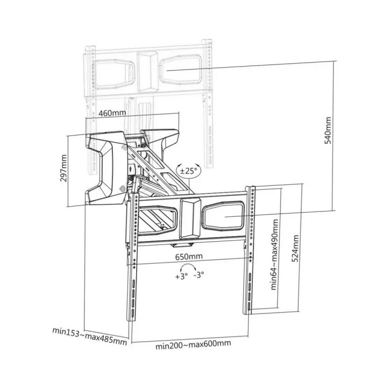 Supporto a parete MACLEAN MC-891 per TV VESA 600x400, inclinabile, regolabile in altezza, carico max 35 kg