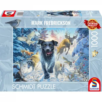 Mark Fredrickson: amore per i cani – labrador nero nella neve, puzzle 1000 pezzi