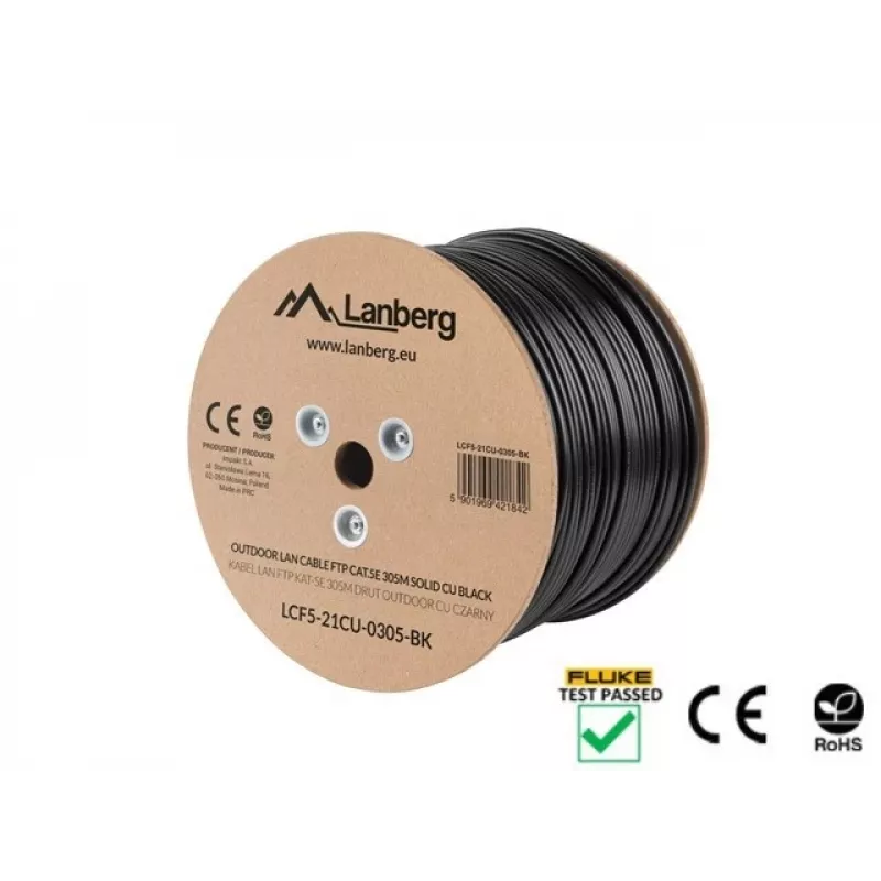 Lanberg LCF5-21CU-0305-BK cavo di installazione Cat5e F/UTP per esterni, rame massiccio, 305 m, nero