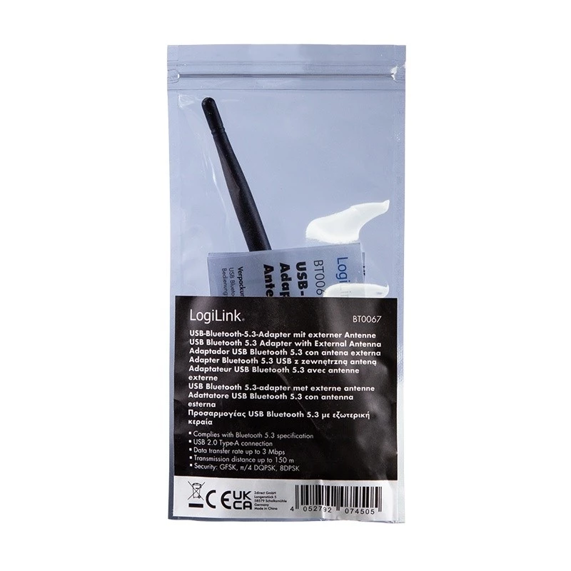 LogiLink Adattatore USB - Bluetooth 5.3 con antenna, nero portata: 150 m, connessione: connettore USB-A, Bluetooth - 1 pezzo (BT0067)
