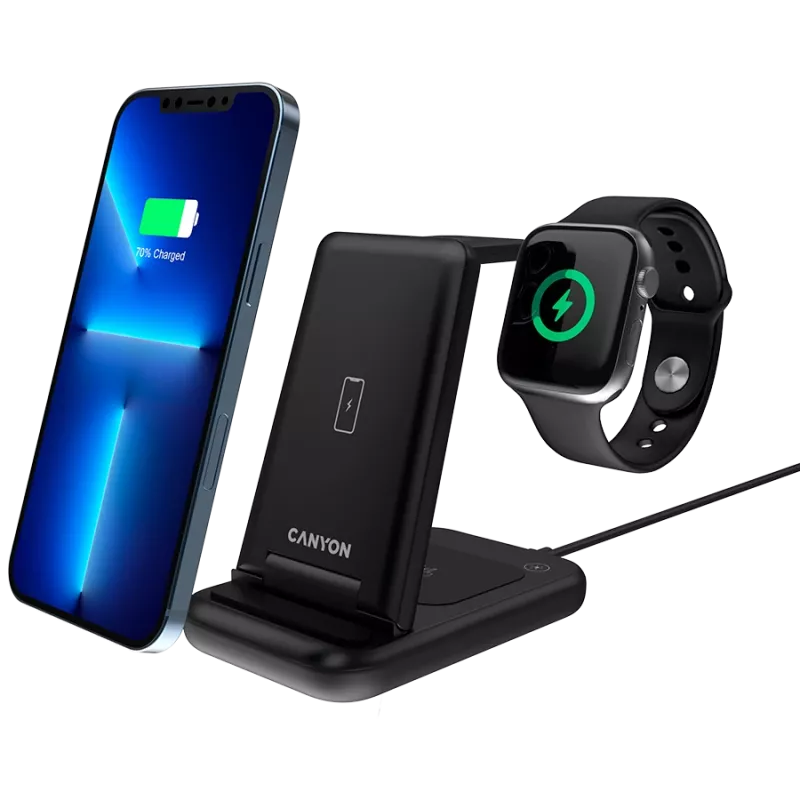 Caricabatterie wireless CANYON WS-304 15W 3in1 Nero