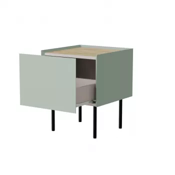 Comodino Cama Meble FELLINI 40x41x60, oliva con piano in rovere oliato, 1 cassetto, confezione da 2