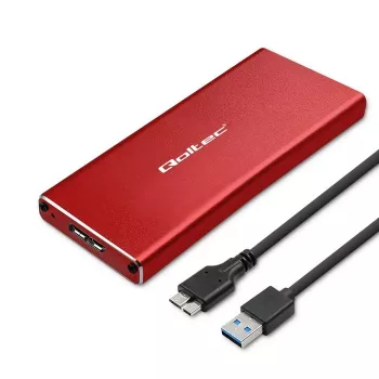 Case per SSD QOLTEC 51831 USB 3.0 per unità M.2 SATA fino a 2 TB, rosso, supporta lunghezza 30 mm, fino a 4 unità