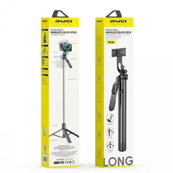 Selfie stick Awei X56 alluminio nero – manico estensibile per smartphone