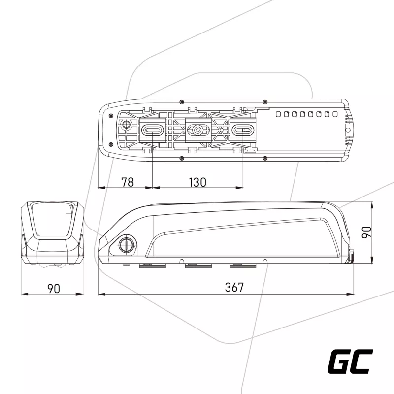 Batteria Green Cell EBIKEGCF03 48V 14500mAh agli ioni di litio nera