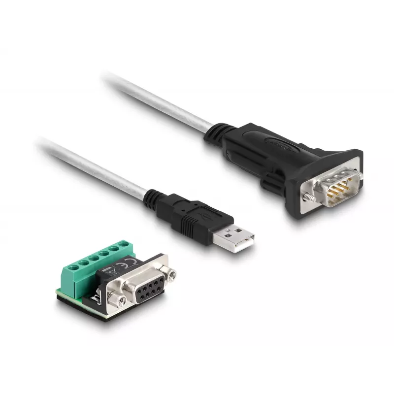 DeLOCK 63465 Adattatore da USB 2.0 Type-A a seriale RS-422/485, morsettiera a 6 pin, 1,8 m, nero/trasparente