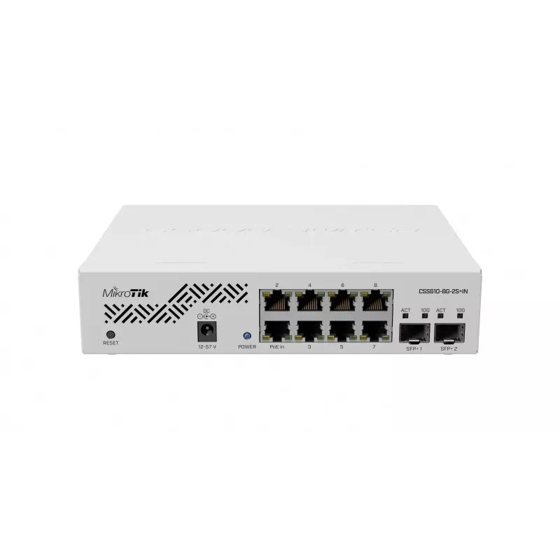 Switch di rete MikroTik CSS610-8G-2S+IN — 8x Gigabit RJ-45, 2x SFP+ 10G, PoE, ingresso 12–57V