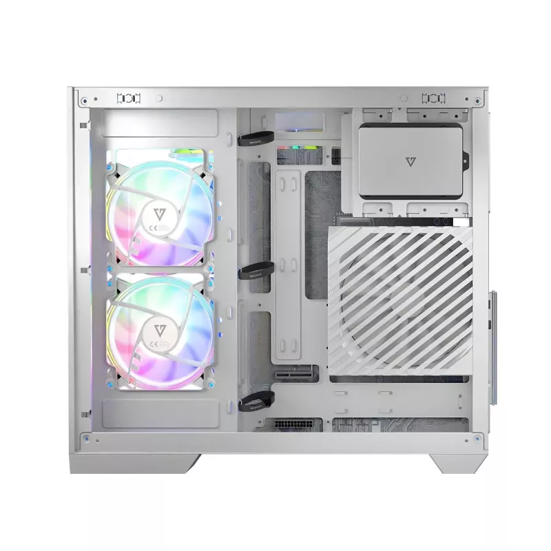 Case PC MODECOM Volcano Panorama Midi Tower bianco — micro ATX, vetro temperato, ARGB, USB-C, supporta GPU 400 mm