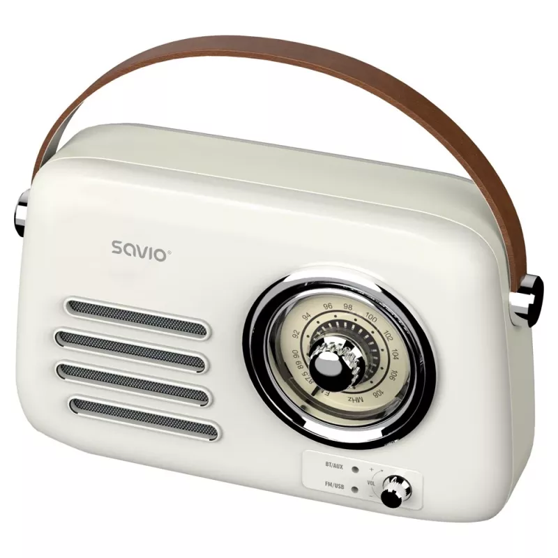 Radio portatile SAVIO RS-02 — sintonizzatore FM analogico, Bluetooth 5.3, alimentazione USB, 3 W, bianco