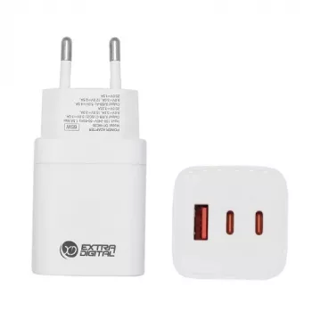 Caricabatterie EXTRA DIGITAL GaN 2x USB Type-C, USB Type-A: 65W, PPS