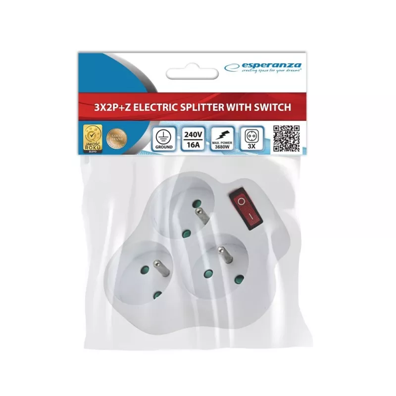 Esperanza ELK304W multipresa elettrica, 3 prese con interruttore, bianca