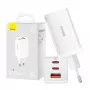 Caricabatterie da parete Baseus GaN5 Pro 65W — USB + 2×USB-C (QC3.0, PD3.0) con cavo USB-C 1m, bianco