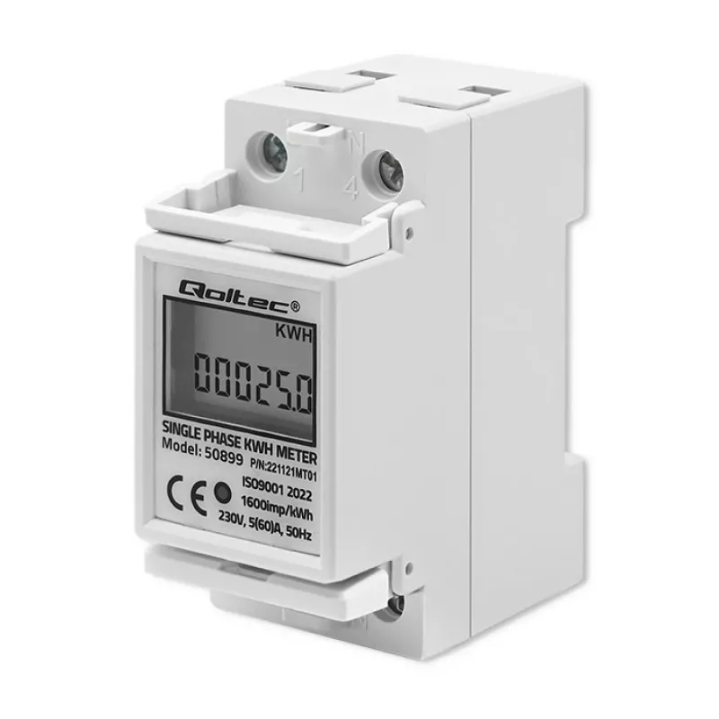 Contatore di consumo energetico monofase QOLTEC 50899 230 V 50 Hz, 5(60)A, classe 1.0, LCD