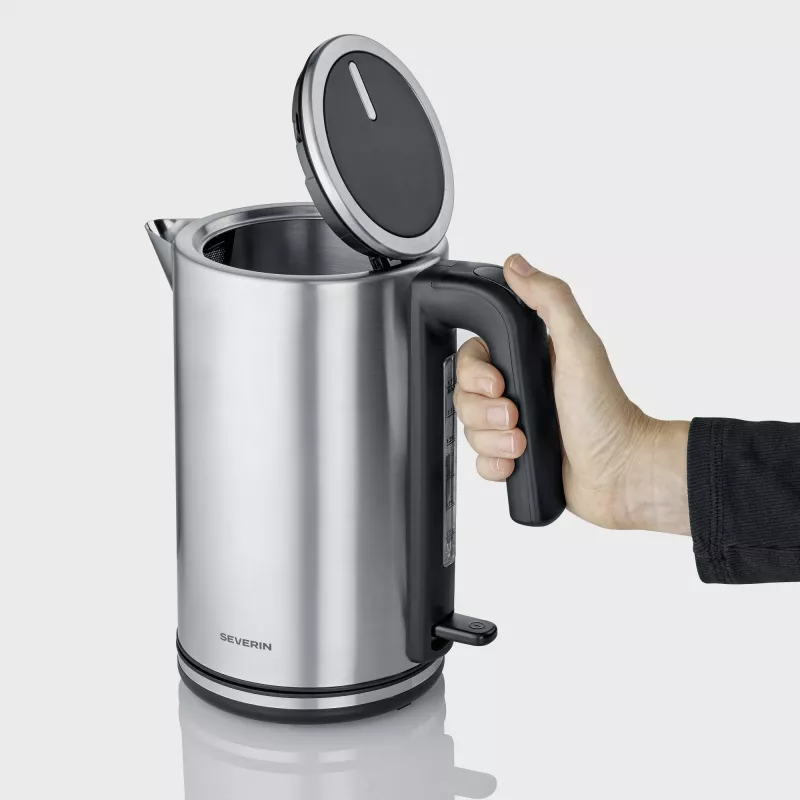 Bollitore SEVERIN WK 3449 — 1,7 l, 2400 W, acciaio inox/plastica, nero-argento