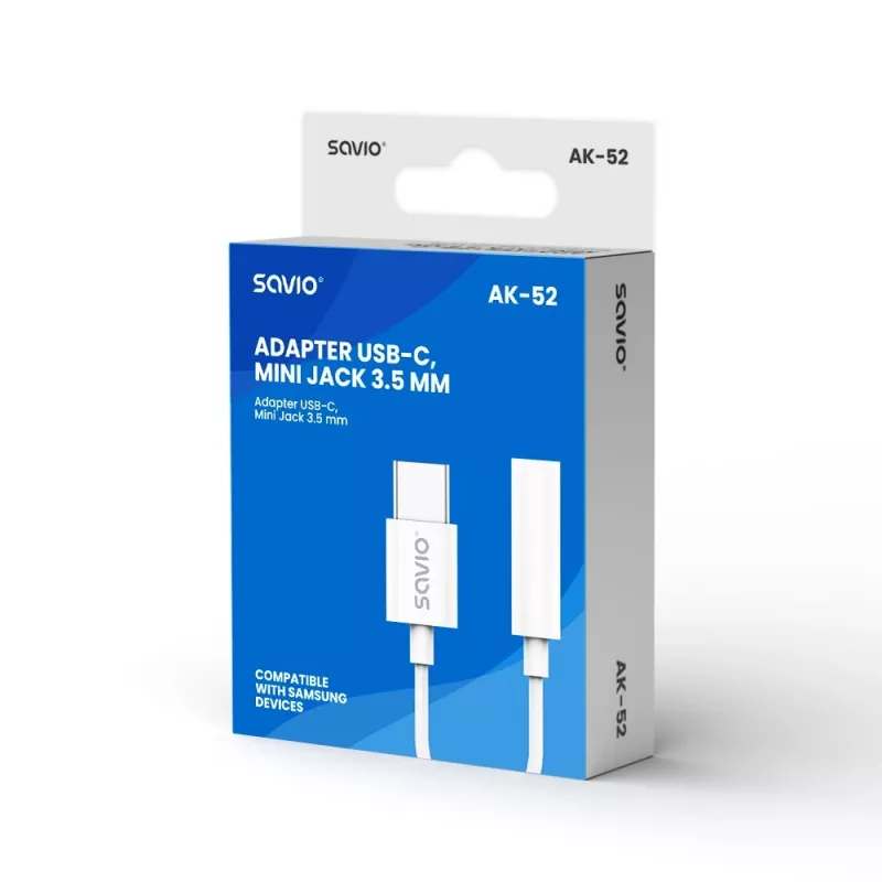 Adattatore audio USB Type 3.1 C (M) – Jack 3,5mm (F) bianco SAVIO AK-52