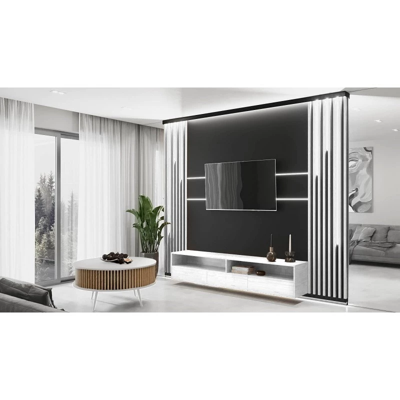Tavolo RONDA 90 bianco, rovere a doghe