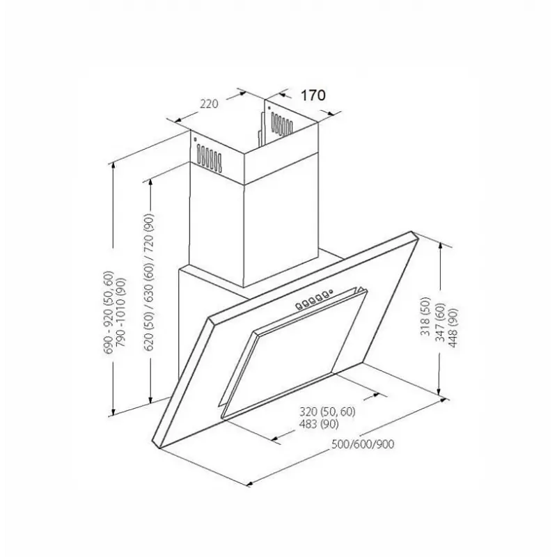 AKPO WK-4 Nero 2.0 50 bianca T300 cappa aspirante con LED lineare/controller