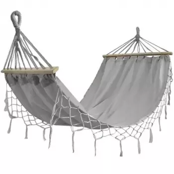 Amaca Black Forest, grigia con frange, singola 200x100 cm con supporto