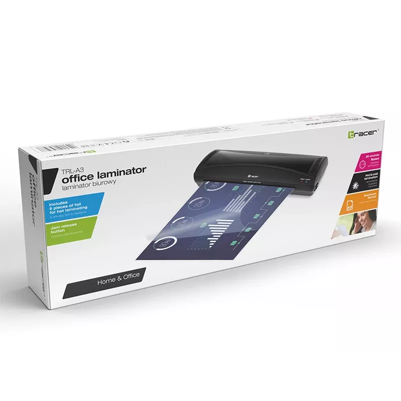 Plastificatrice a freddo/caldo TRACER TRL-A3 — plastificatrice A3, larghezza max. 33 cm, nero