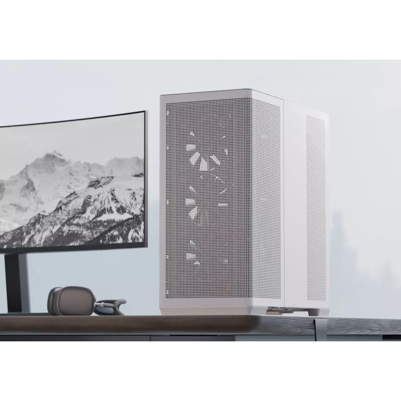 APNX case per PC Midi Tower C1-R-WT-v1 — bianco, supporta ATX/Micro-ATX/Mini-ITX, 3 ventole frontali da 120 mm preinstallate, 3 vani da 3,5