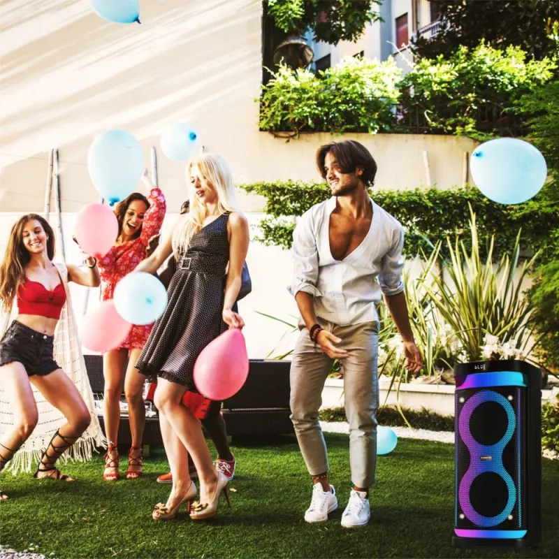 Altoparlante portatile MANTA SPK0601B100, 100 W, Bluetooth, karaoke, microfono wireless, batteria ricaricabile, equalizzatore, illuminazione disco