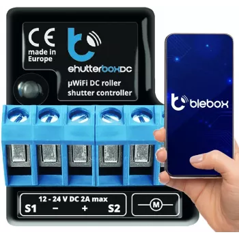Modulo I/O bleBox shutterBoxDC 2x ingressi binari, 2x uscite relè 230V