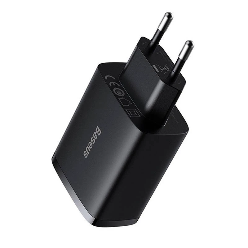 Baseus Caricabatterie rapido compatto, 3x USB, 17 W (Nero)
