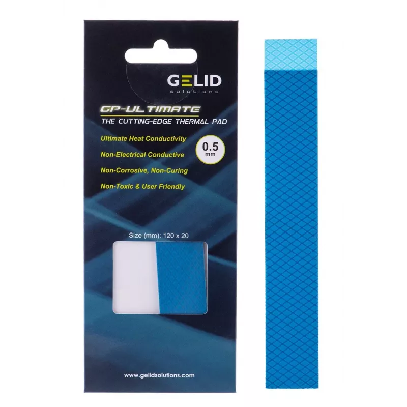 Pad termico Gelid TP-GP04-R-A 120×20×0,5 mm, densità 3,2 g/cm³, grigio