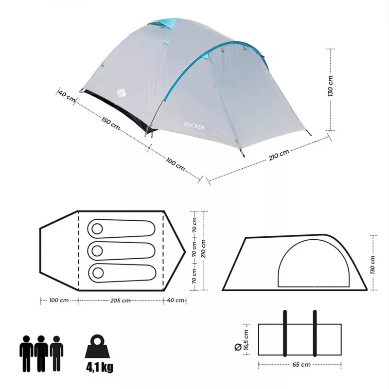 Tenda da campeggio per 3 persone NILS CAMP ROCKER NC6013