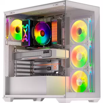 Case PC KRUX Exo RGB White — ATX-Tower, acciaio, 2x3,5
