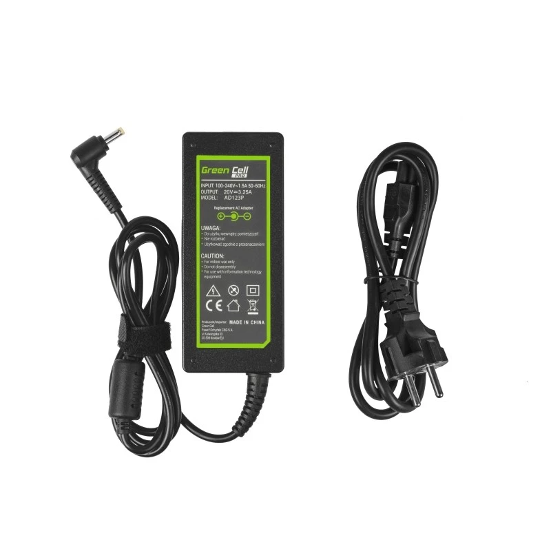 Alimentatore Green Cell AD123P 65 W 20 V 3,25 A per Lenovo, da interno, nero, cavo 2 m