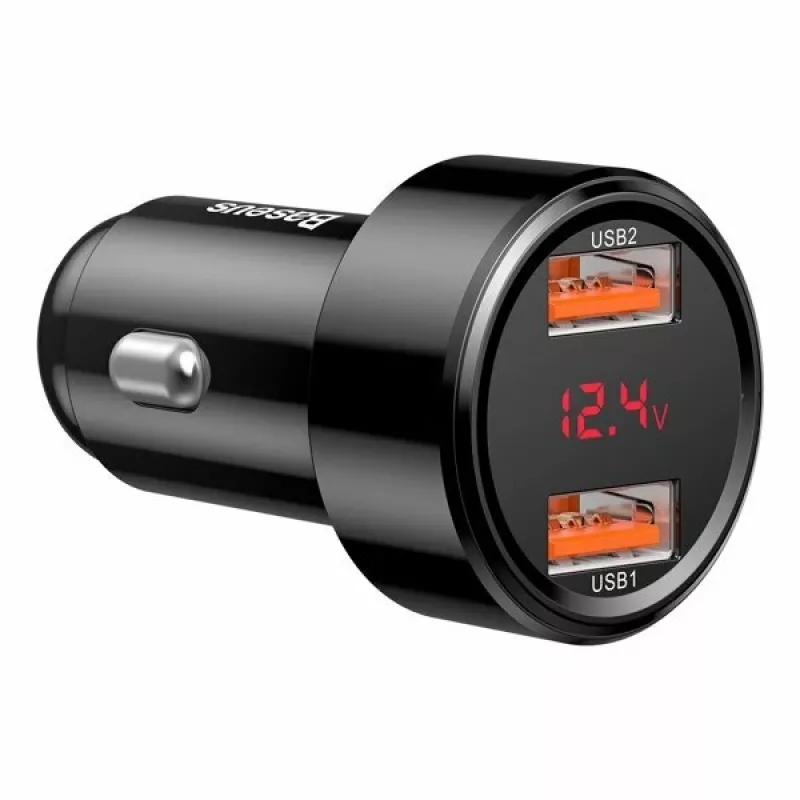 Baseus Magic CCMLC20A-01 caricabatterie da auto, 2x USB-A QC 3.0, 45 W, 6 A, display della tensione, nero