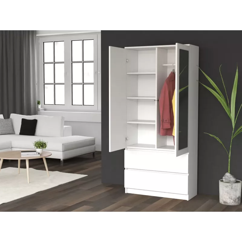 Armadio camera da letto Topeshop SS-90 BIEL LUSTRO 5 ripiani 2 ante bianco