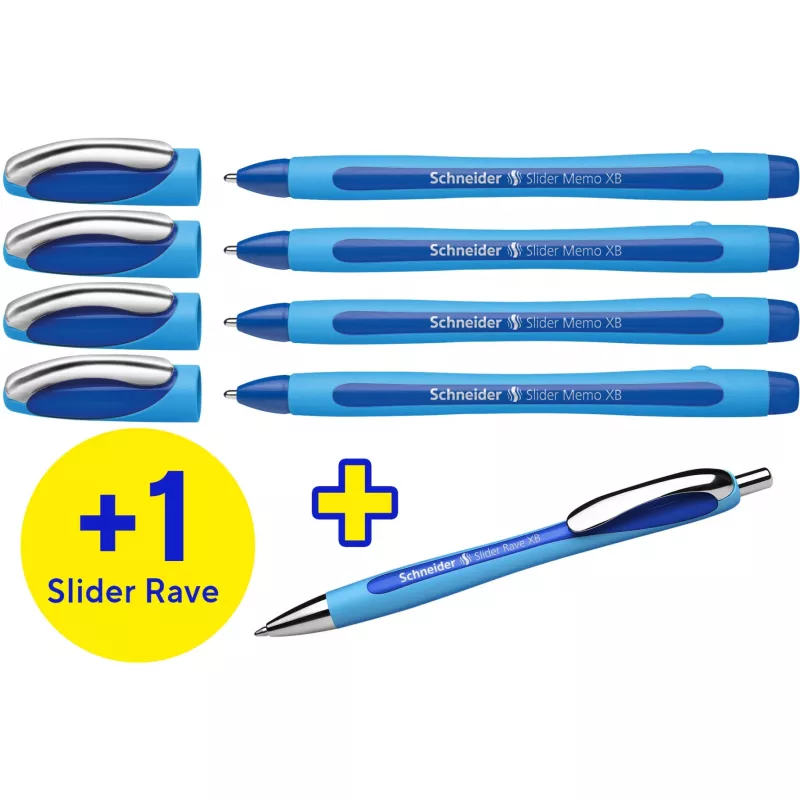 Schneider Slider Memo XB penne a sfera, blu, 4 pz. + Slider Rave in omaggio
