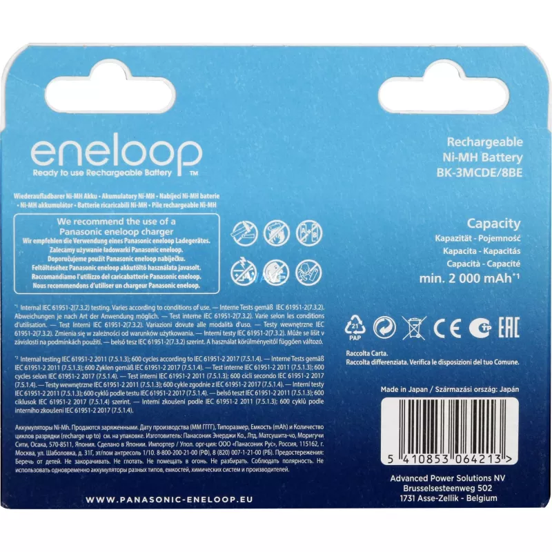 Batterie ricaricabili PANASONIC ENELOOP AA 2000 mAh 8 pezzi (BK-3MCDE/8HH)