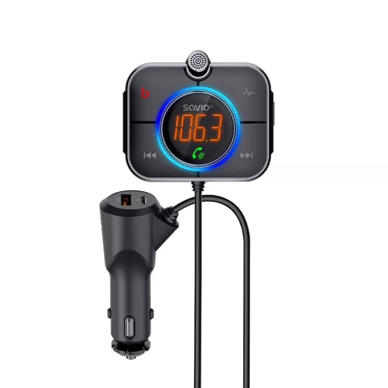 Trasmettitore FM SAVIO TR-14 Bluetooth USB, FM 87,6–107,9 MHz, MicroSD, USB-C, alimentazione auto 12 V