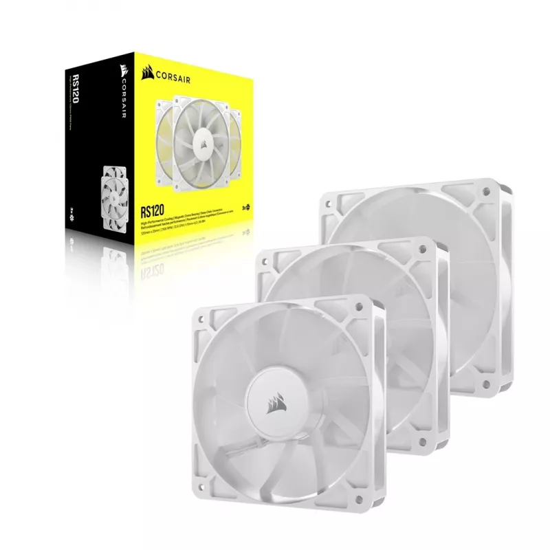 Corsair RS120 PWM ventole per case, confezione da 3, 120 mm, bianco, CO-9050193-WW