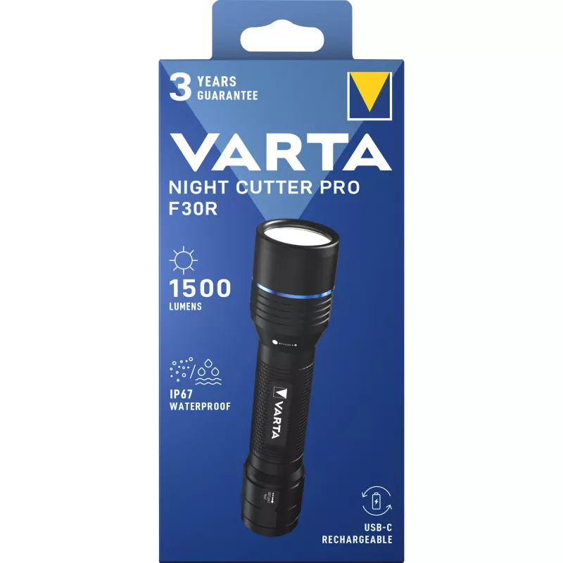 Torcia Varta F30R alluminio ricaricabile LED, cassa in alluminio, ricaricabile