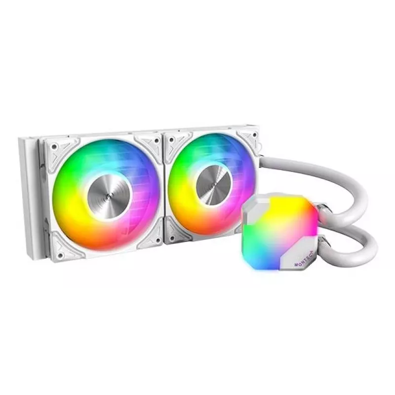 Dissipatore liquido AIO Montech Hyper Flow ARGB 240 mm bianco — radiatore 240 mm, illuminazione ARGB, versione bianca
