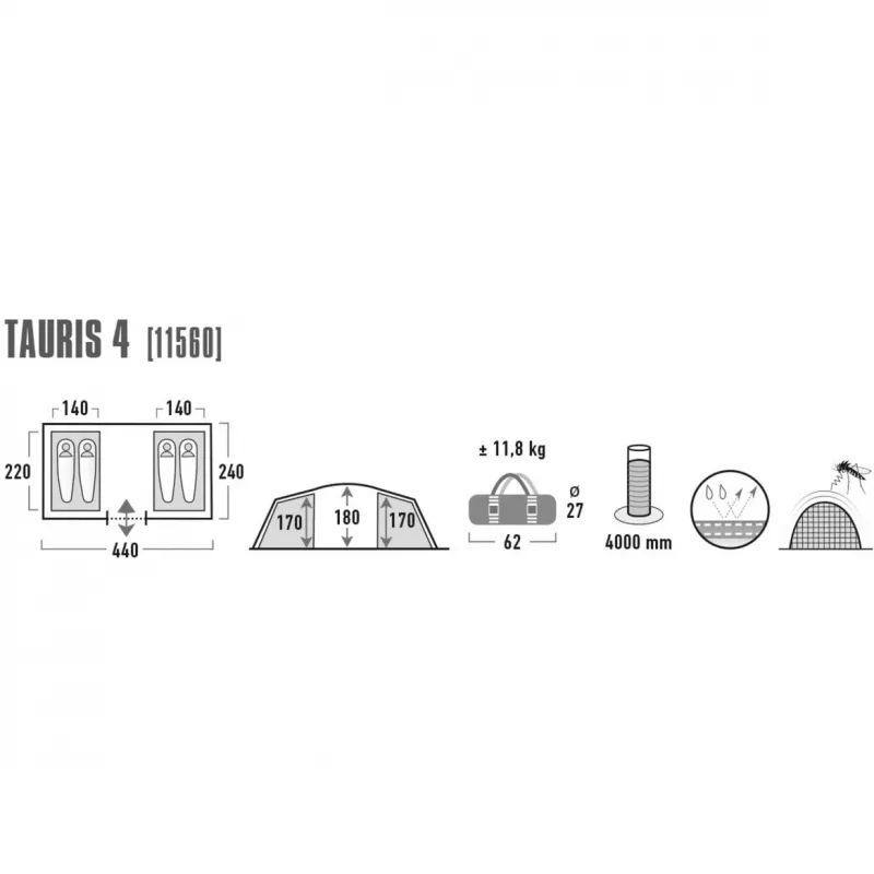 High Peak Tauris 4 tenda tunnel verde, grigio 11560