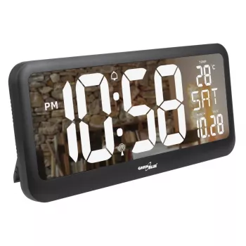 Grande orologio digitale da parete a installazione libera con sensore di temperatura 37x17cm display LCD alimentazione a rete e a batteria