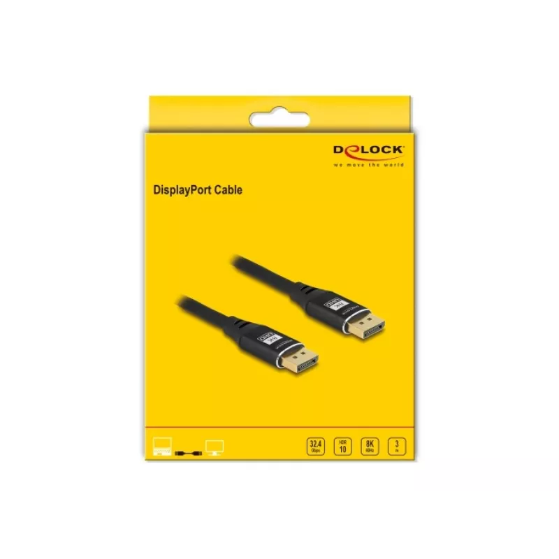 Cavo DisplayPort DeLOCK 8K 60 Hz 3 m nero metallo