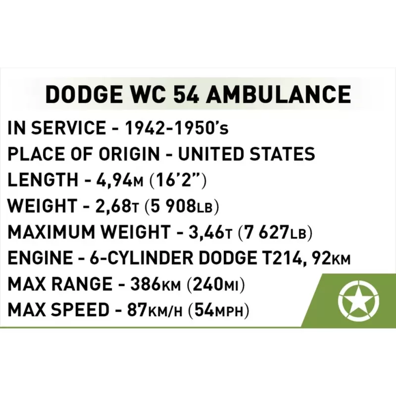 Giocattolo da costruzione Cobi Dodge WC-54 ambulanza modello 2257 scala 1:35 kit