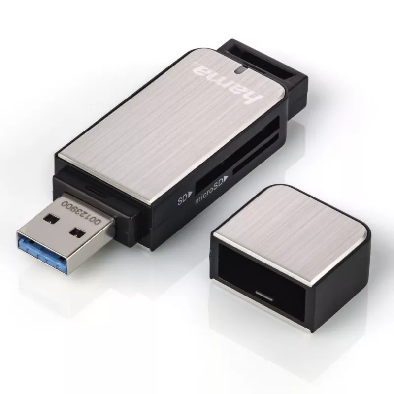 Hama 123900 lettore di schede USB 3.0 SD/microSD, alluminio, nero/argento